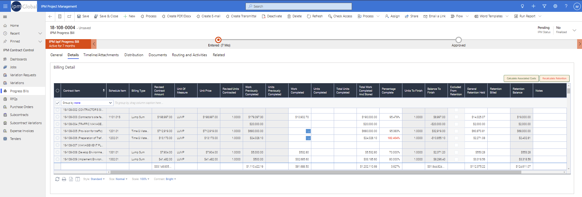 Contract Control Progress Billing IPM Construction Management